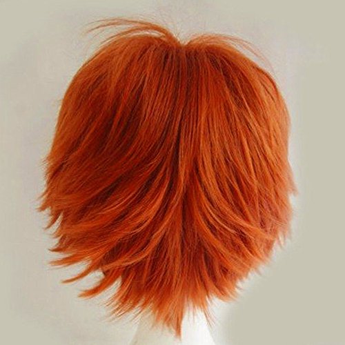 Image of S-noilite Unisex Short Orange Wig Women Mens' Fluffy Layered Spiky Pixie Anime Wig Synthetic Hair Full Wigs for Halloween Chucky Costume Cosplay Comic Party Dark Orange