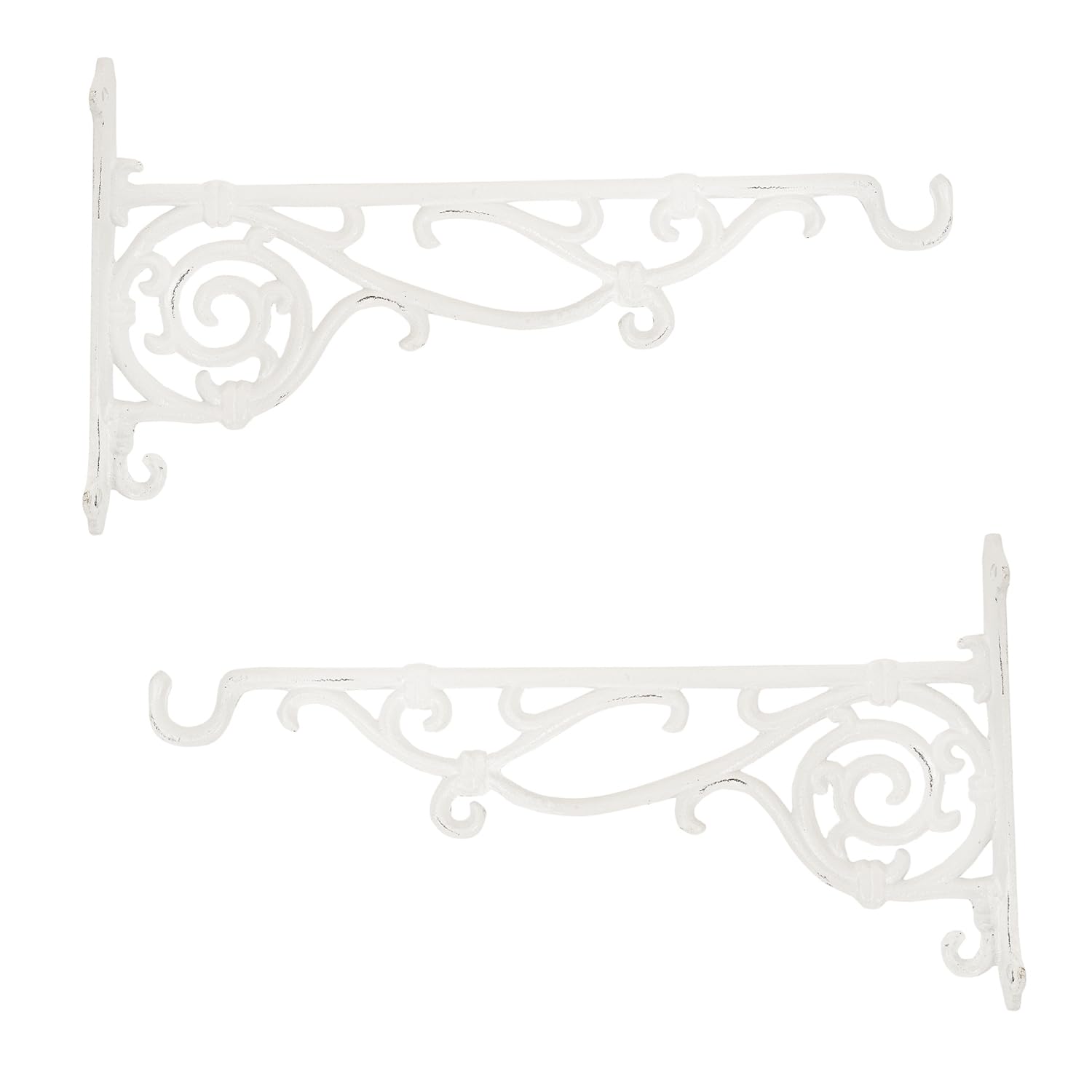 Sungmor Hängepflanzenhalterung aus Gusseisen, 41,9 cm, groß, für den Außenbereich, 2 Stück, weiß, robuste Hängekorbhaken, dekorative Haken für Blumentopf, Laterne, Windspiel, Kolibri-Futterstation
