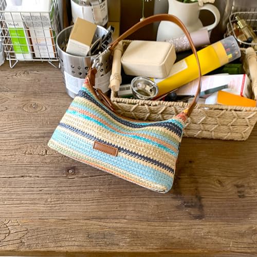 Bolso de playa de paja para mujer, bolso tote de gran capacidad para vacaciones, viaje y uso diario (estilo 538) miniatura 7