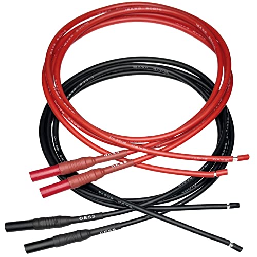 Image of Insulated Safety Banana Plug to Bare Wire Test Lead, Soft Silicone Cable, Tinned Copper, 3 Feet, 2 Pairs