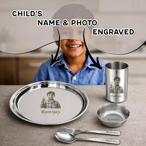 Image of Personalized Stainless Steel Plate Set (Photo Printed Big Meal Set) | Big Meal Set