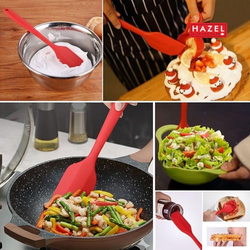 Image of HAZEL Silicone Spatula 8 inch (Red) | Heat Resistant Non-Stick Flexible Spatula for Mixing, Scraping & Spreading Batter | Durable & Easy to Clean Baking Tool