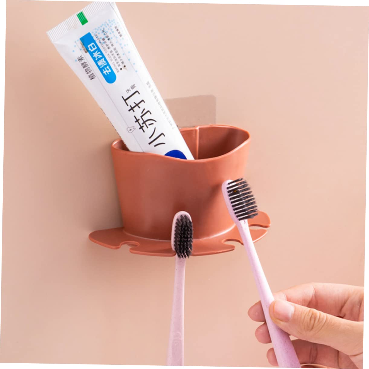 Cabilock 9piezas Soporte De Cepillos De Dientes y Afeitadoras Sin Perforaciones Organizador De Baño Multifuncional Estante De Pared De Naranja Azul Oscuro