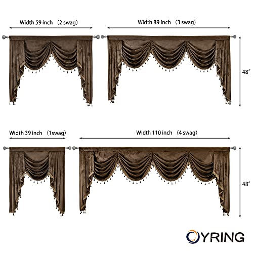 Oyring Chocolate Velvet Waterfall Valance For Bedroom - Window Valances For Living Room Rod Pocket Valances (1 Panel, W110 Inch, Brown) #TOP3