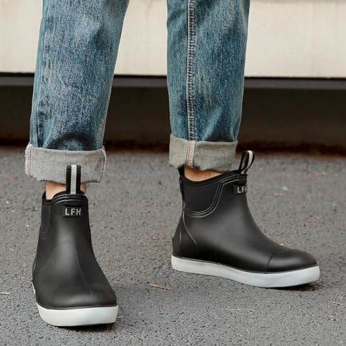 Rain Boots for Men, Waterproof Ankle Mens Deck Boots Anti-Slip Comfort Rubber Boots Chelsea Garden Shoes for Yard Fishing Outdoor Work4