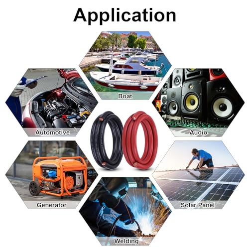 Image of 2 /0 Battery Cable 10FT Red+Black, 2 /0 Welding Cable for Automotive, Marine and Solar