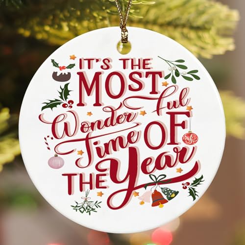 RYYCDOI It's the Most Wonderful Time of the Year Ceramic Christmas Ornaments for Tree, Keepsake Decorations