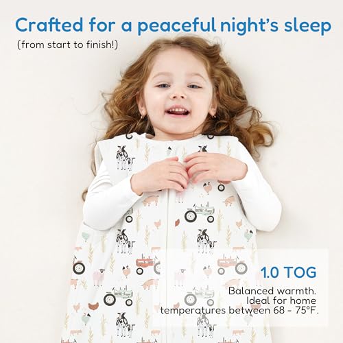 Image of TotAha 1.0 TOG Toddler Sleep Sack 2T-3T-4T for Girls Boys, Buttery Soft Sleeping Sacks with 2-way Safe Zipper, Premium All Season Sleep Bag, Farm