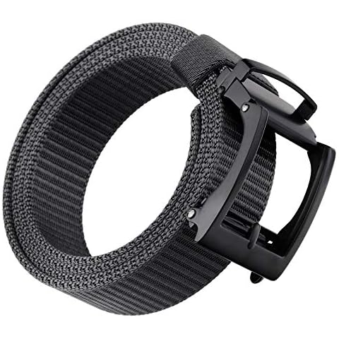 moonsix Ratchet Belt for Men, No Hole Adjustable Military Nylon Web Belt with Automatic Slide Buckle,Dark Grey Cover