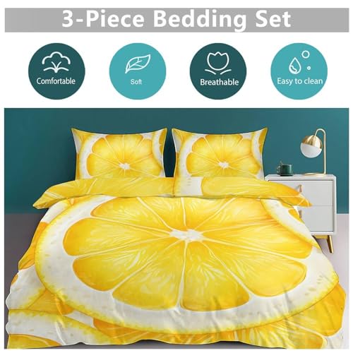Housse de couette citron 3 pièces avec 2 taies d'oreiller ultra douces pour grand lit