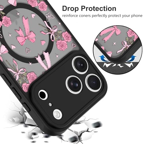 Image of KANGHAR Case for iPhone 17 Pro Bows Bouquet Pattern | [Compatible with Magsafe] Cute Flowers Florals Protective Magnetic Case for Girls Women Men