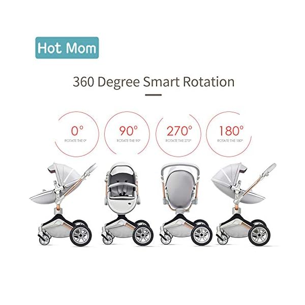 Hot Mom Kinderwagen 3in1/2in1 mit 360-Grad-Drehfunktion, kombiKinderwagen mit Babywanne/Sportwagen/PU-reifen/Kunstleder Sitz (Grau-2, ohne autositz) – Bild 7