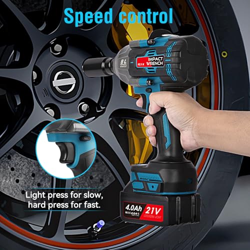 Mistro Avvitatore A Impulsi 21V 1000Nm Senza Spazzole: 1/2" Avvitatore A Batteria 2 Batterie 4.0Ah, Avvitatore Ad Impulsi Con Led E Set 6 Dadi Per Auto, Gommista, Fai Da Te E Professionisti - 3