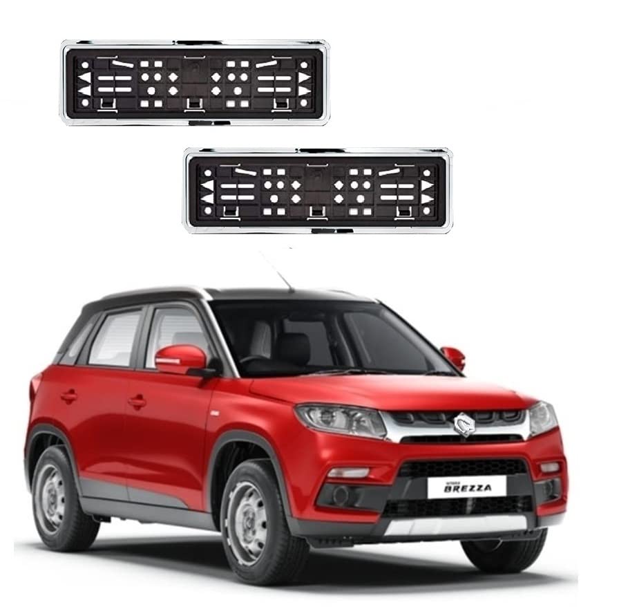AUTOSMARTLOOK Car Number Plate Chrome Frame (Front & Rear) for Maruti Vitara Brezza Type -1 (2016-2019)
