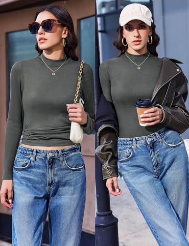 Ekouaer Mock Turtle Necks Tops for Women Long Sleeve Ribbed Thermal Shirts - image 2