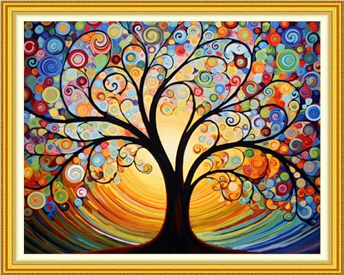 Image of Funchey Stamped Cross Stitch Kits, DIY Cross Stitch Pattern for Adults Beginners Needlepoint Kits Embroidery Kit Arts and Crafts 11CT-Starry Sky Colorful Tree 16x20 inch