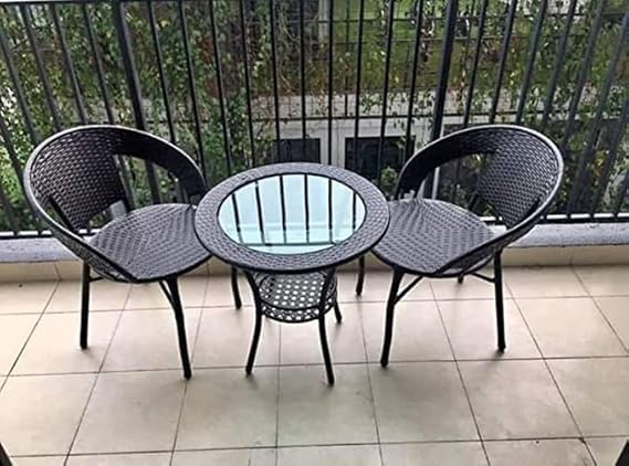Image of PRATHAM India 2+1 Outdoor Indoor Patio Set Bistro Set Rattan Chair Patio Set Lawn Balcony Hall Outdoor Garden D 12 Chair Table Set (Brown)