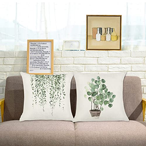 Kakabuqu Green Plants Throw Pillow Case Cushion Cover 18X18 Set Of 2 Linen Green Leaf Decorative Pillowcase Square Farmhouse Country Cushion Covers For Home Bedroom Office Sofa Car Couch Chair Decor #TOP2