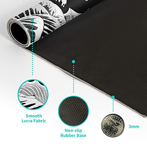 Black And White Japanese Waves Sea Dragon Gaming Mouse Pad Abstract Black Mat 31.5X11.8 Inch Sea Wave Texture Non-Slip Rubber Base Wave Mousepad Stitched Edges Keyboard Desk Pad For Office Home Game #TOP7