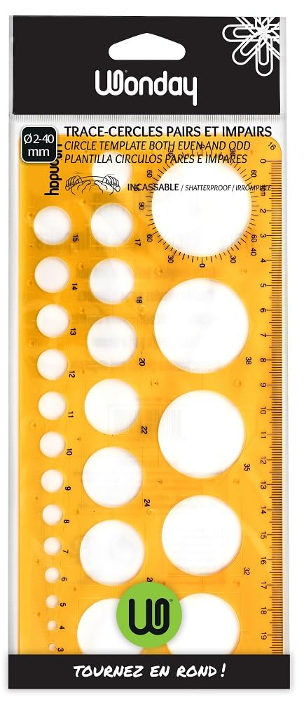WONDAY - Unbreakable Circle Tracer - Pair and Odd - 2 to 40 mm - Round Normograph