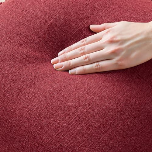 Image of MIULEE Boho Linen Fringe Decorative Throw Pillow Covers Burgundy 20x20