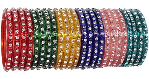 Image of NMII Fancy Glass Bangle Set For Women & Girls | Kada Bangles For Daily Use | Kaanch Ke Kade | Multicolor Kada Set | Chudi For Women | Fancy Women's Bangles For Wedding, Party & Gift