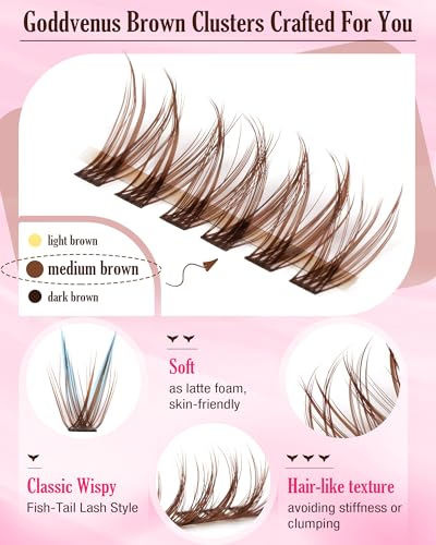 Image of Brown Lash Clusters Natural For Soft Glam 300Pcs Wispy Lashes Cluster Eyelash Cluster Extensions C Curve Individual Lashes DIY Lash Extension Waterproof & Long - Lasting (10-16mm)