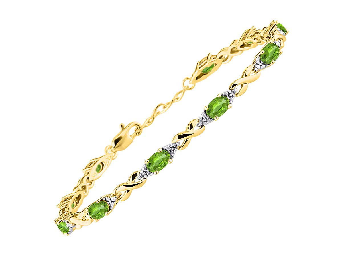 RYLOS Bracelets for Women Yellow Gold Plated Silver XO Hugs &amp; Kisses Tennis Bracelet Gemstone &amp; Genuine Diamonds Adjustable to Fit 7"-8" Wrist, 10 Gorgeous 6X4MM Jewelry for Women Friendship Bracelets