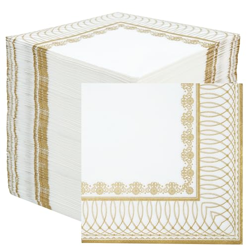 Table Fun 100 serviettes papier doré jetables 2 plis 33 cm, serviettes élégantes pour mariages, anniversaires et Noël, marque britannique, fabriqué dans l’UE