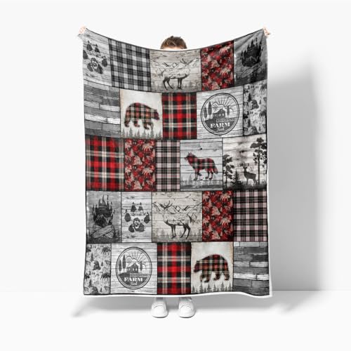 Rustic-Cabin-Throw-Blankets-Farmhouse-Animal-Wolf-Bear-and-Deer-Cozy-Warm-Bed-Couch-Blanket-Plaid-White-Fleece-Flannel-Throws-to-Decorate-The-Room-and-Bedroom Rustic Cabin Throw Blankets Farmhouse Animal Wolf Bear and Deer Cozy Warm Bed Couch Blanket Plaid White Fleece Flannel Throws to Decorate The Room and Bedroom