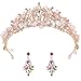 Produktbild BETOY Brautschmuck Tiara Krone Strass Tiara Krone Braut Tiara Crystal Retro Pink Ohrringe für Partys oder Hochzeiten