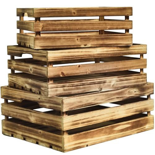 EMAX HOME Conjunto de 3 caixas de madeira – Caixas grandes de madeira rústica para decoração, exibiç
