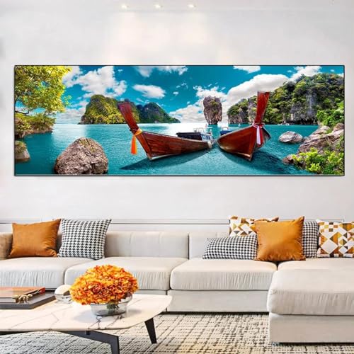 Peinture sur toile paysage de mer 50x150 cm pour décoration d'intérieur sans cadre