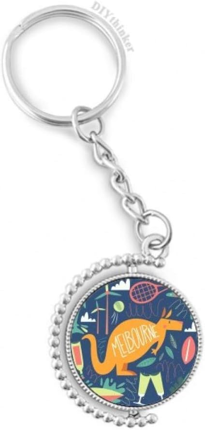 Melbourne Australia Kangaroo Tennis Surfing Rotating Keychain Ring Keychain