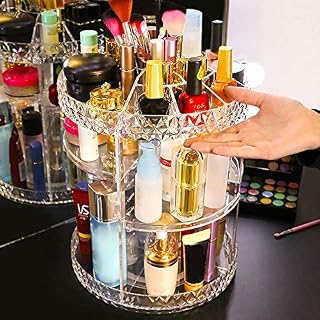 YORKING Makeup Organiser,Rotating 360 Degree Crystal Adjustable Jewelry Cosmetic Perfumes Rotating Adjustable Cosmetic Organiser Box,Multi-layer 28 * 22cm 4 Display Stand Box Dresser Bedroom Bathroom