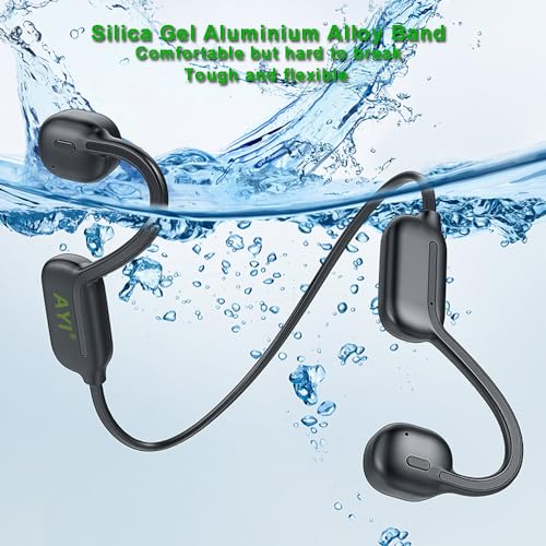 Image of AYI Professional Swim Headphones True Bone Conduction Open Ear Headset MP3 Player Built-in 32G Memory IP68 Underwater Waterproof Bluetooth Earphone for Driving Bicycling Running Skiing-CS05 Black