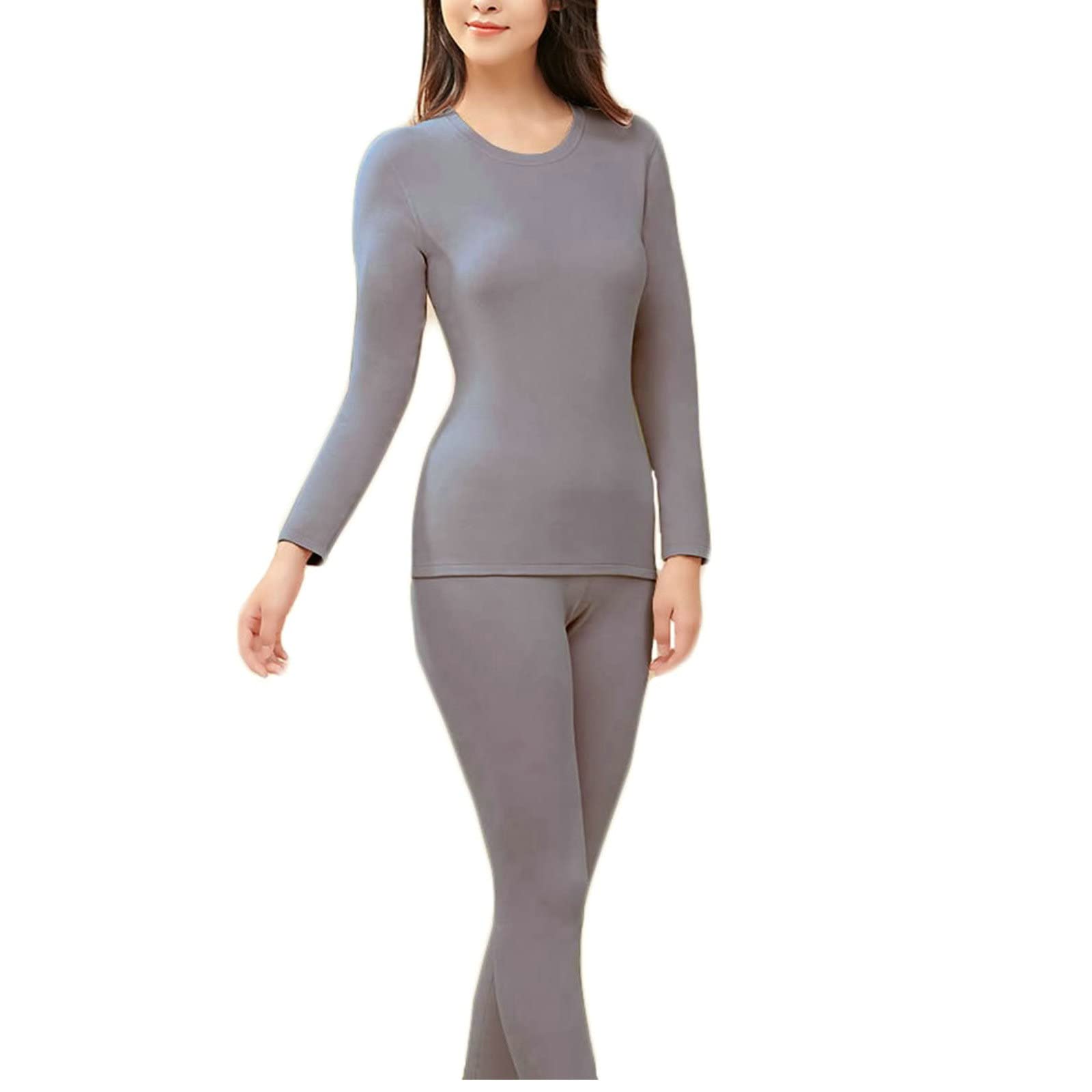 Aeici sous-Vêtement Thermique, Vetement Thermique Femme Coton Col Rond Haut et Leggings Gris Bleu