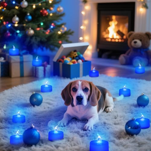 Image of Tea Lights Battery Operated Candles LED Tea Lights Flameless Candles 200+ Hours Flickering Fake Tealights for Sweetest Day Wedding Home Decorations Party (Blue Base, 24 Pack)