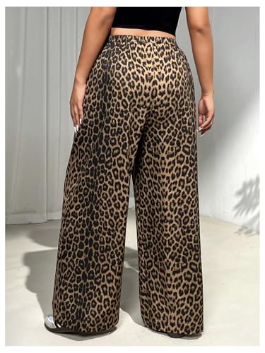 MakeMeChic Women's Plus Size Cheetah Print Wide Leg Summer Pants Casual Drawstring Waist Trousers2