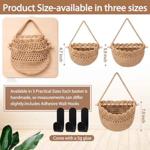 Image of Honeydak 3 Hanging Baskets, Dark Brown, Lace, Cotton Rope