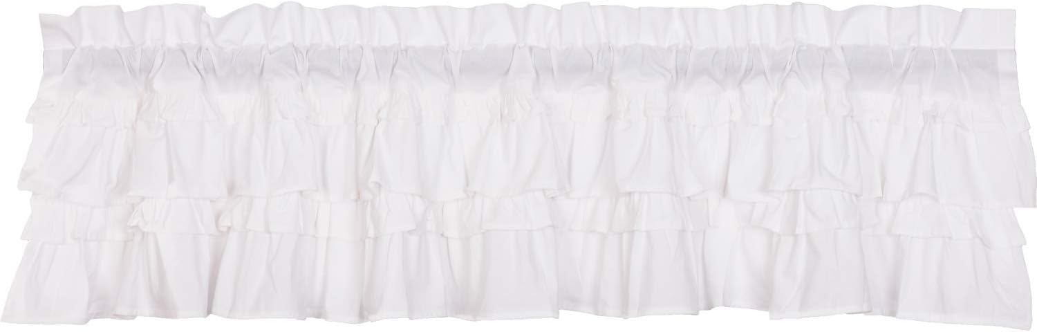VHC Brands Muslin Ruffled Bleached White Valance Farmhouse Cotton Window Treatment for Living Room or Kitchen 16" Lx72 W