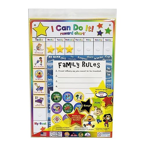 Free Bonus Chart and Stickers- Fun Behavior Reward Chart for Kids- I Can Do It! Chore Chart for Kids with 3D Stars and Tasks- Good Beavior Chart for Kids, Responsibility, 79 Pcs.