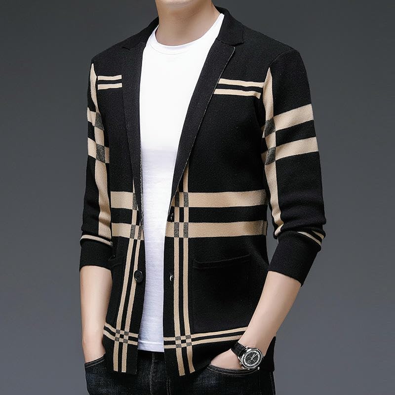 Men's Mid-Length Knit Large Plaid Thin Korean Style Cardigan2