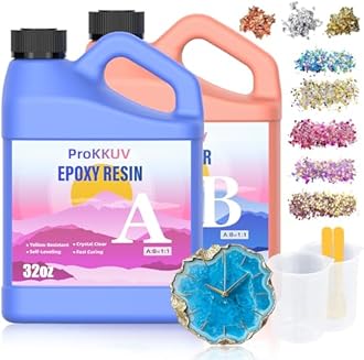 Epoxy Resin Kit, 64OZ Kit Crystal Clear Resin Epoxy, Bubble Free, No Yellowing, UV Resistant, Food Safe with Foil Flakes, Sequin, Easy Mix 1:1 for DIY Crafts Jewelry Making(32OZ x 2)
