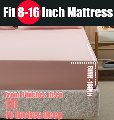 Jepson 100% Lyocell Soft Silky Like Cooling Solid Bedding Sheets & Pillowcases Set For Bed Hotel- 4 Pc (2 Zipper Pillowcases, 1 Flat Sheet, 1 Fitted Sheet) Fits Mattress 16" Deep Pocket,Queen Pink #TOP3