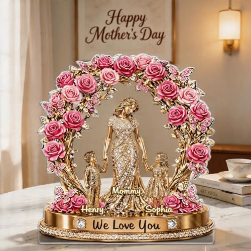 Muttertagsgeschenke für Mama Personalisiert mit Namen, 2D Acryl Plaque „Hand in Hand“, 1-6 Kinderhände auswählbar, Personalisierte Geschenke für Mama Oma zum Geburtstag, Dekoration für Zuhause