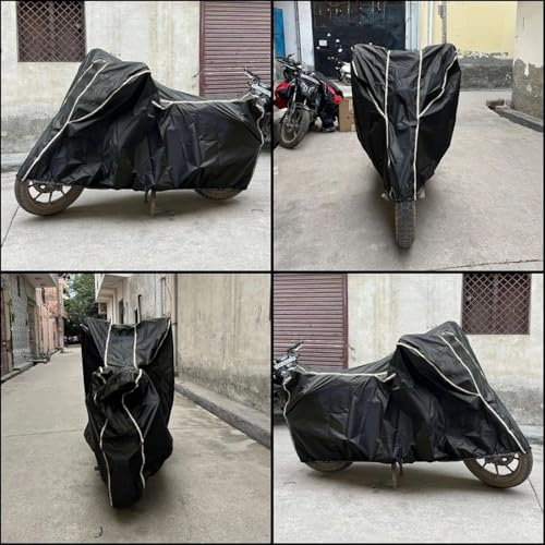 Image of Bike Body Cover Compatible with Yamaha Ray ZR 125 Full Body Cover with Water Resistance, Dust Proof, UV Rays Protective, Triple Stitching Covers - (Black with Water Resistance White Piping)