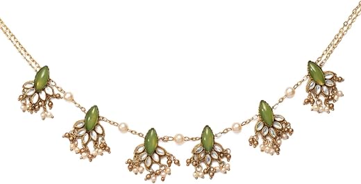 SANJOYA BY EVERSTYLISH Kshamini Graceful Lady Slim Chain Design Kundan Necklace With Leaf Design Lightweight Jewelry For W...