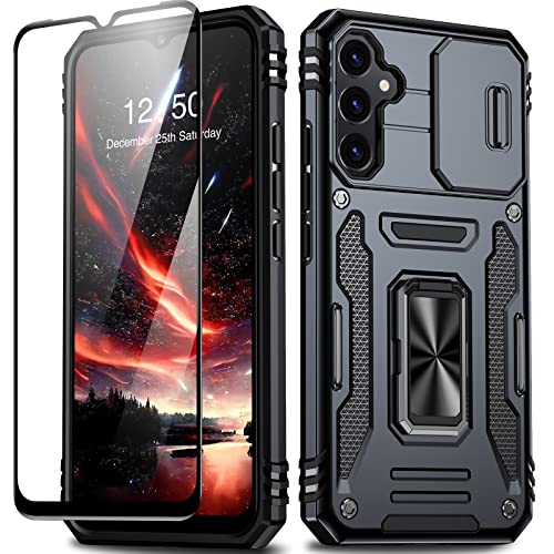 GOLDJU For Samsung Galaxy A34 5G Case,Military Grade Shockproof Samsung A34 Case with Rotatable Ring Kickstand [1 * 9H Screen Protector] Anti-Scratch Armour Phone Cover for Samsung A34 5G,Black