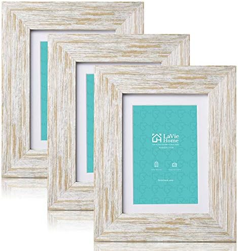 LaVie Home 5x7 Picture Frames (3 Packs, White Golden Finish) with Real Glass, Wall or Tabletop Display Pictures 4x6 with Mat or 5x7 Without Mat, French Country Style Perfect for Home Decor